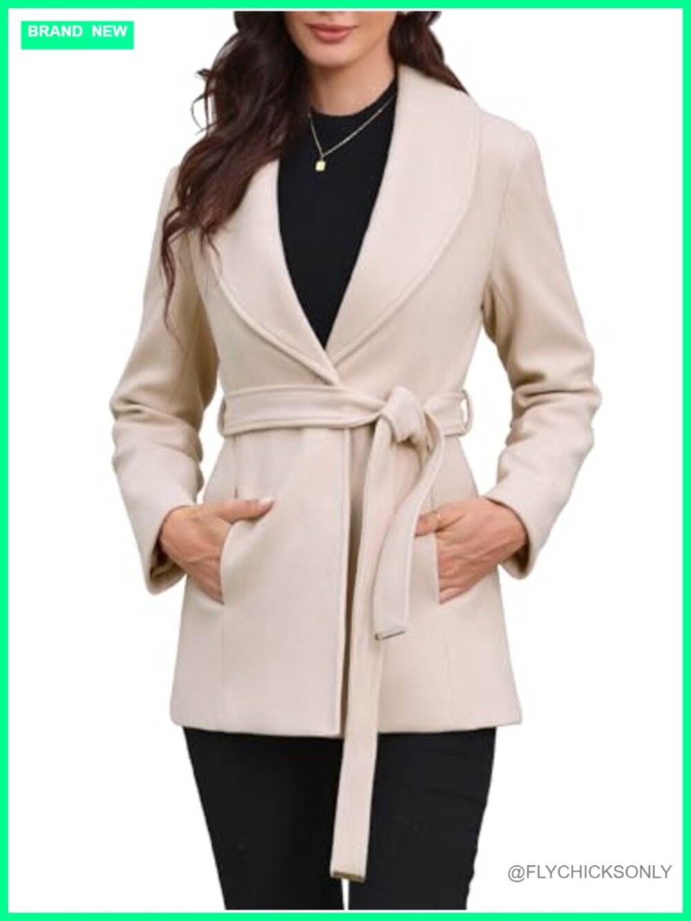 Women's Peacoat Single Breasted Belted Lapel Winter Work Coat